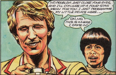 The Fifth Doctor and Adric have a few physiognomic problems to contend with...