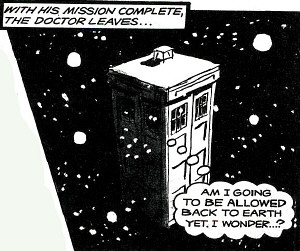 The final panel of the Third Doctor's era